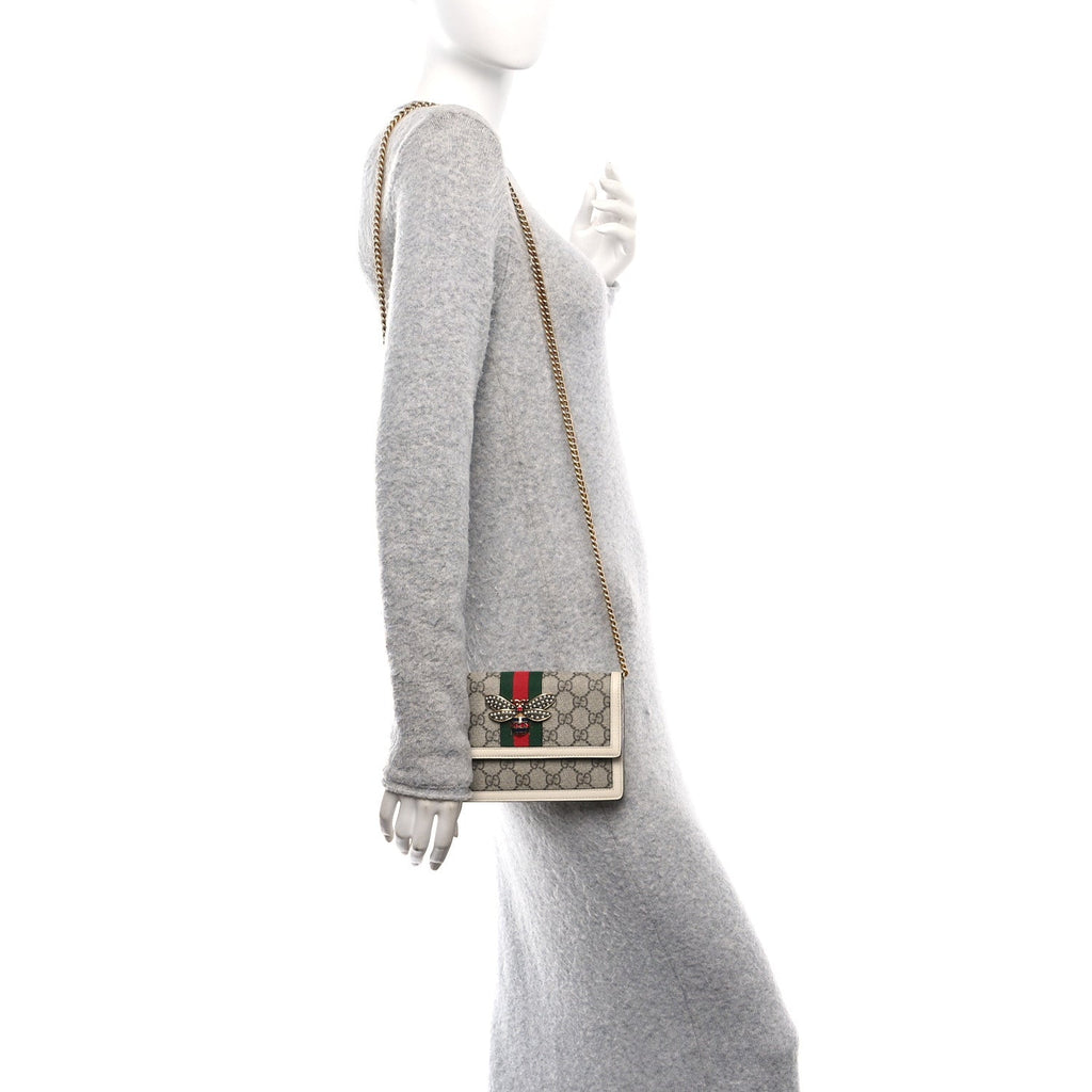 GG Supreme Monogram Web Queen Margaret Chain Wallet White