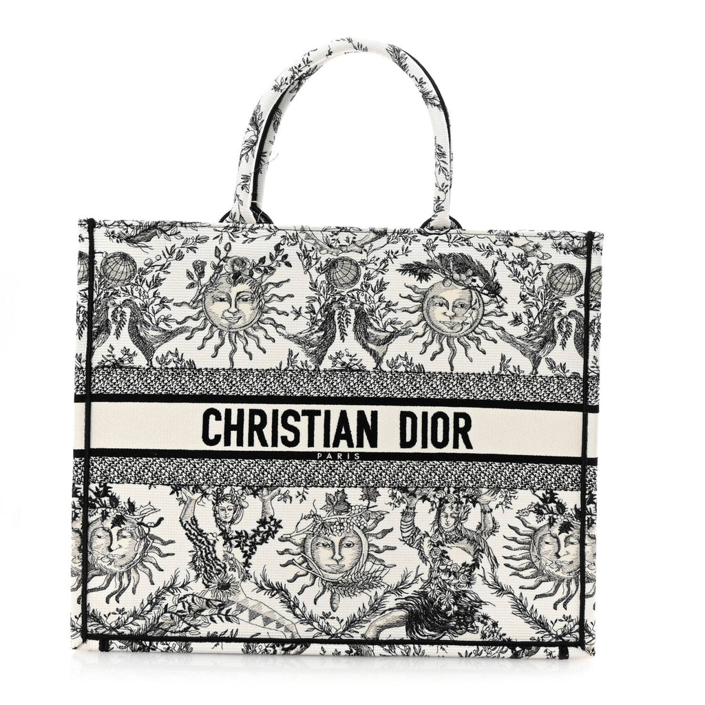 Canvas Embroidered Large Toile De Jouy Soleil Book Tote Black White