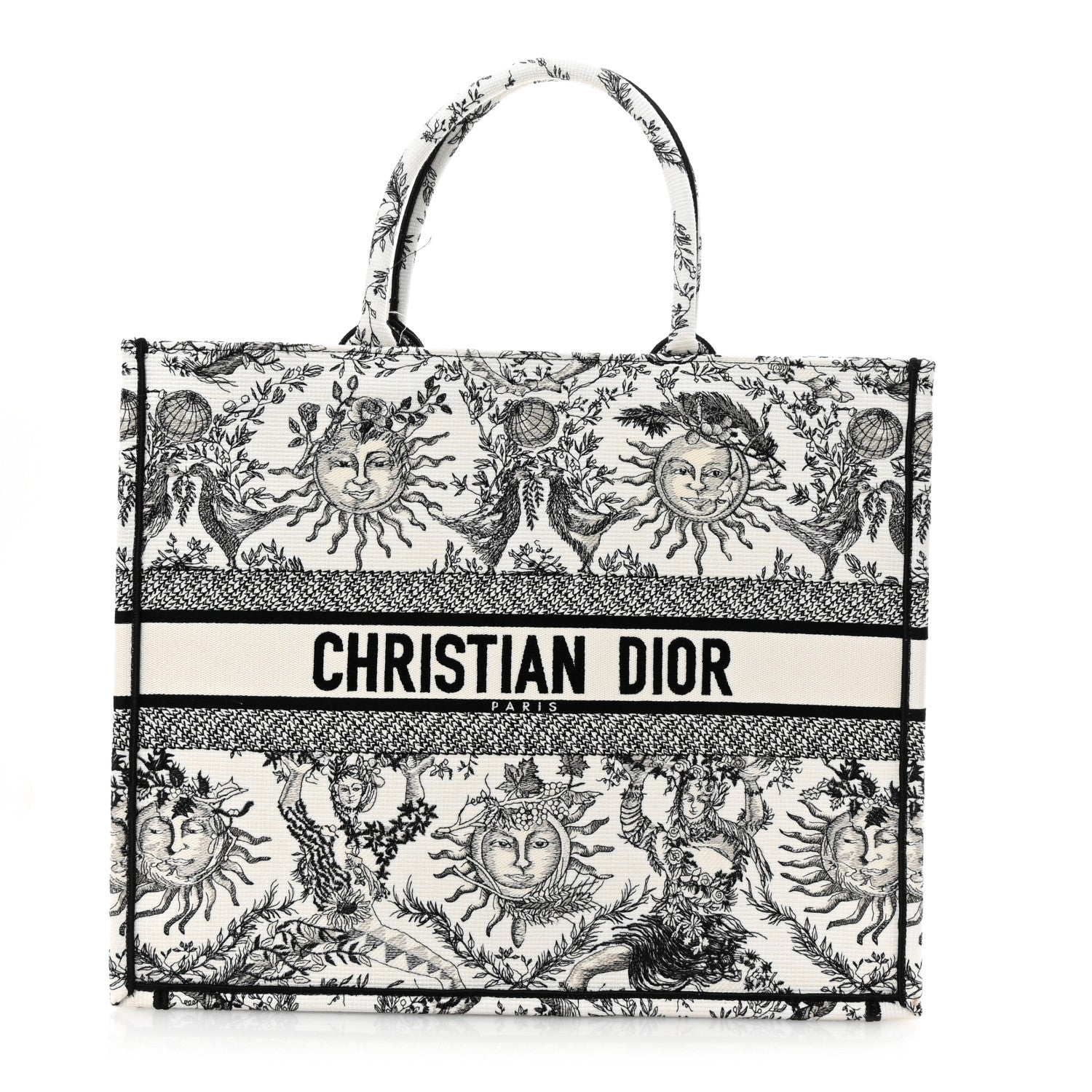 Canvas Embroidered Large Toile De Jouy Soleil Book Tote Black White
