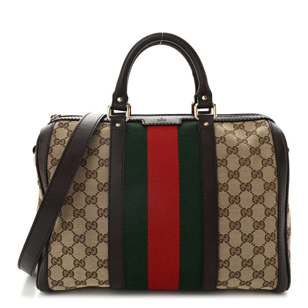 Monogram Selleria Calfskin Vintage Web Medium Boston Beige Ebony Cocoa