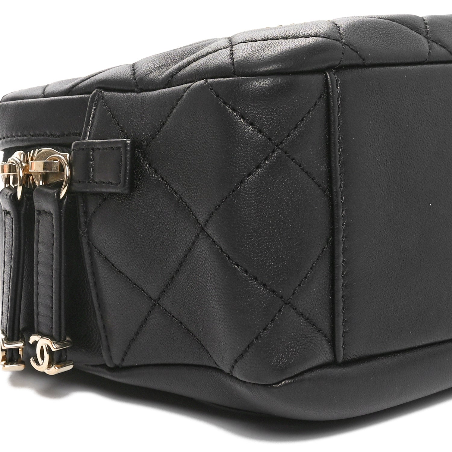 Lambskin Quilted Studded Quilted Vanity Case With Chain Black