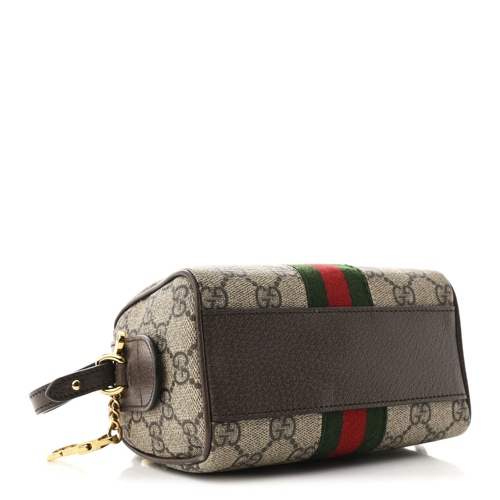 GG Supreme Monogram Textured Dollar Calfskin Web Super Mini Ophidia Top Handle Bowler Bag Beige Ebony New Acero