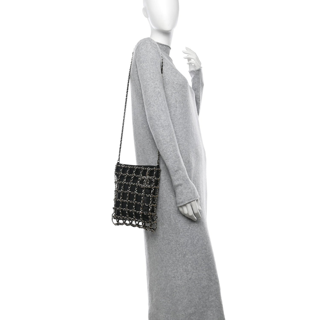 Lambskin Shopping Chain Tote Black