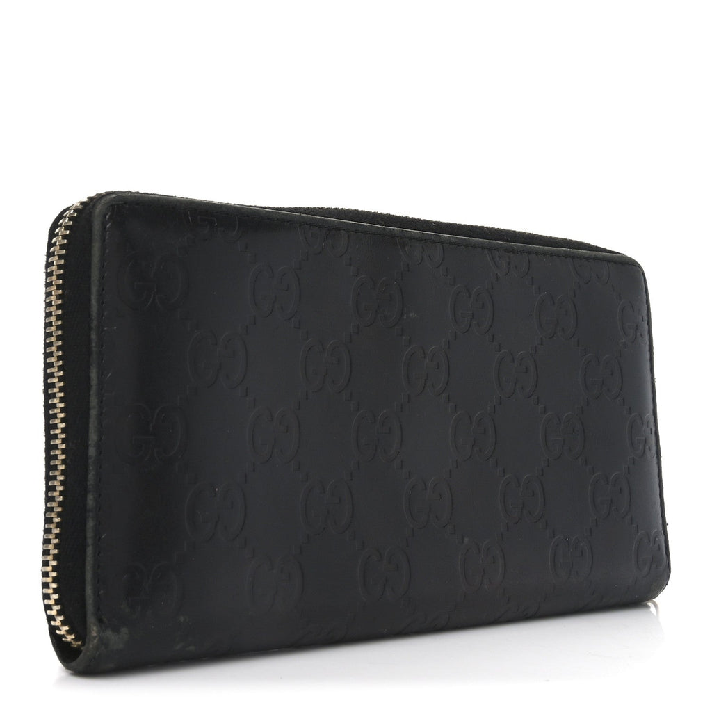 Guccissima Margaux Calfskin Metal Bar Zip Around Wallet Black