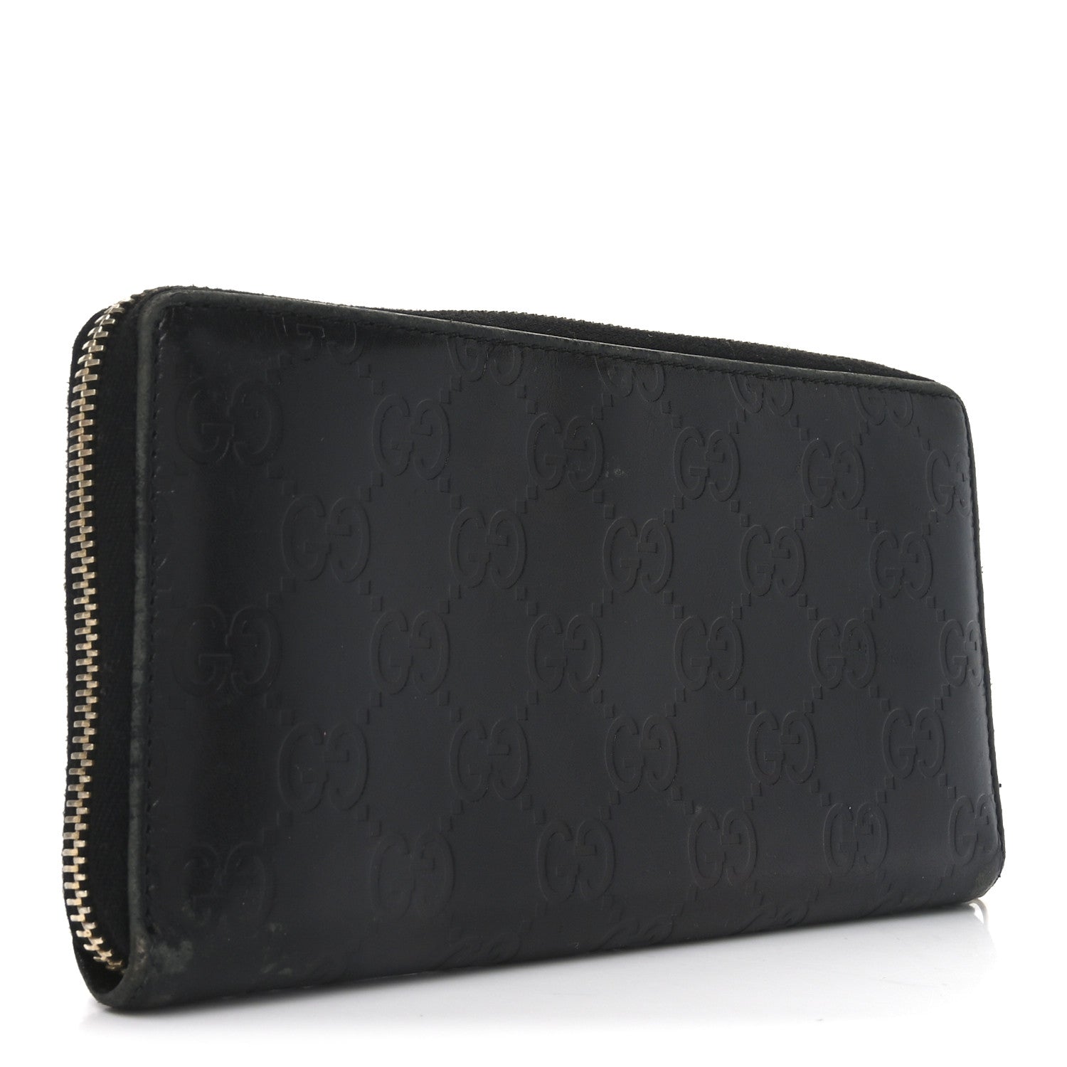 Guccissima Margaux Calfskin Metal Bar Zip Around Wallet Black