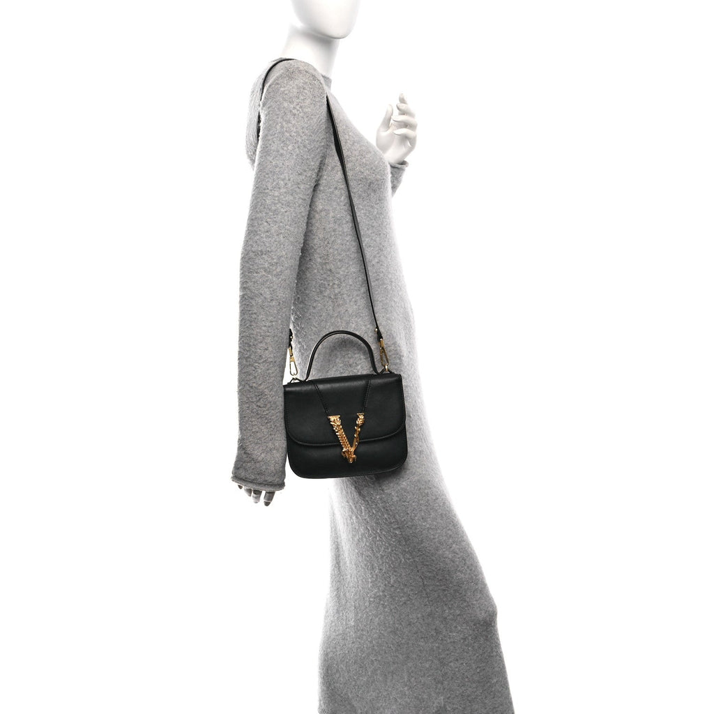 Vitello Barocco Virtus Small Top Handle Shoulder Bag Black