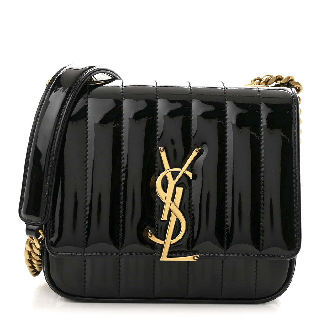 Patent Calfskin Matelasse Monogram Small Vicky Chain Bag Black