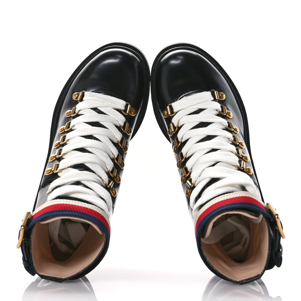 Calfskin Sylvie Web Womens Lace Up Combat Boots 35 Black