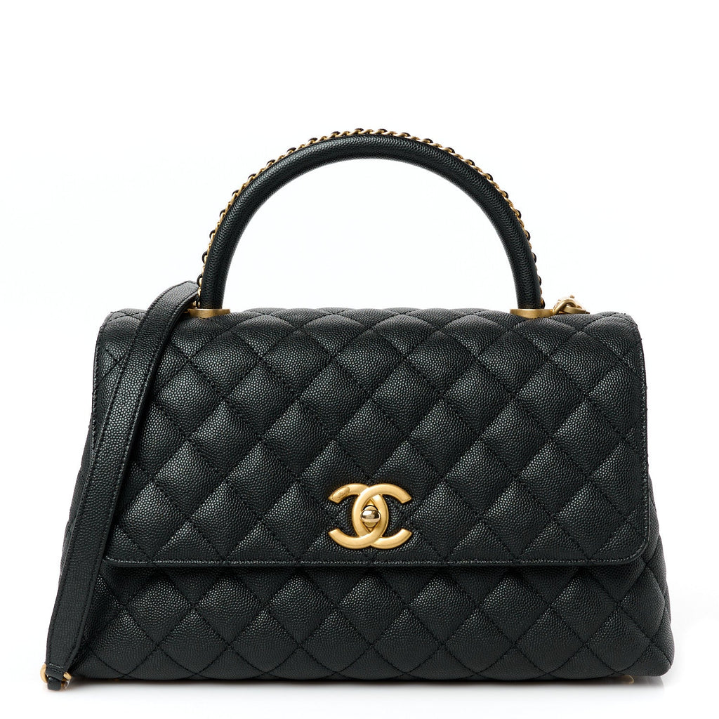 Caviar Quilted Small Coco Chain Handle Flap Black