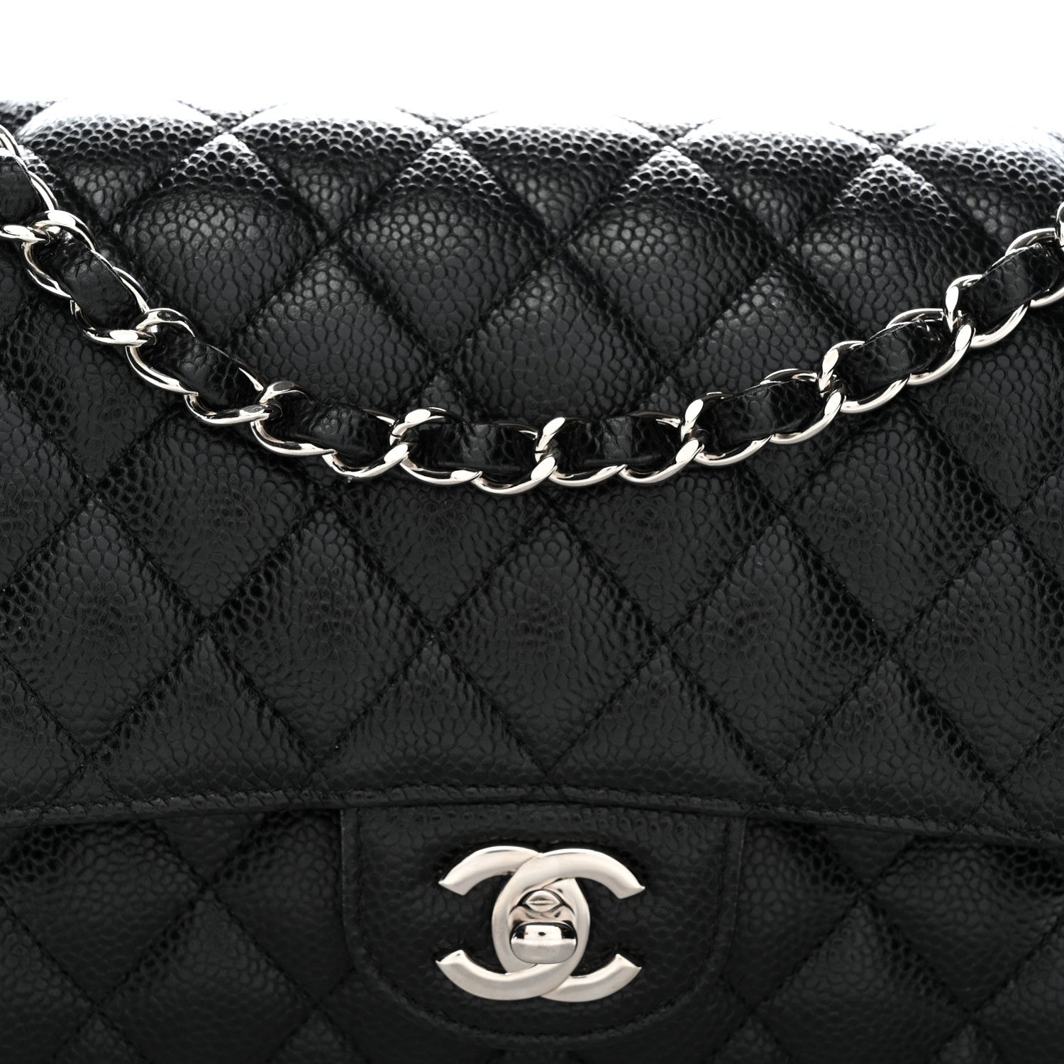 Caviar Quilted Medium Double Flap Black