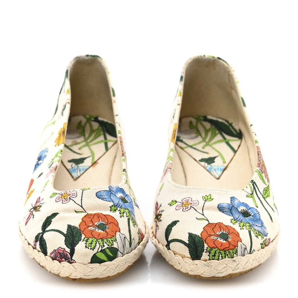 Canvas Flora Print Espadrilles Short Wedges 37 White Multicolor