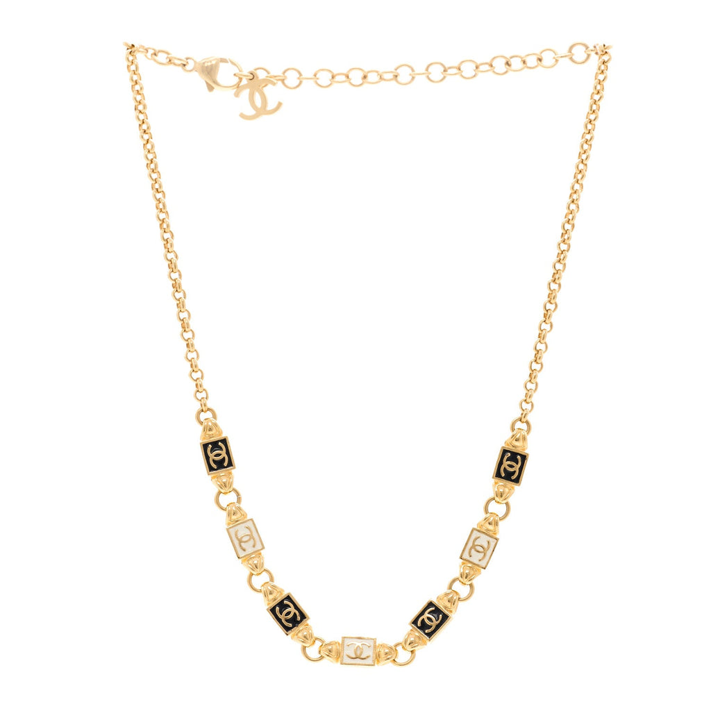 Metal Enamel CC Squares Choker Gold White Black