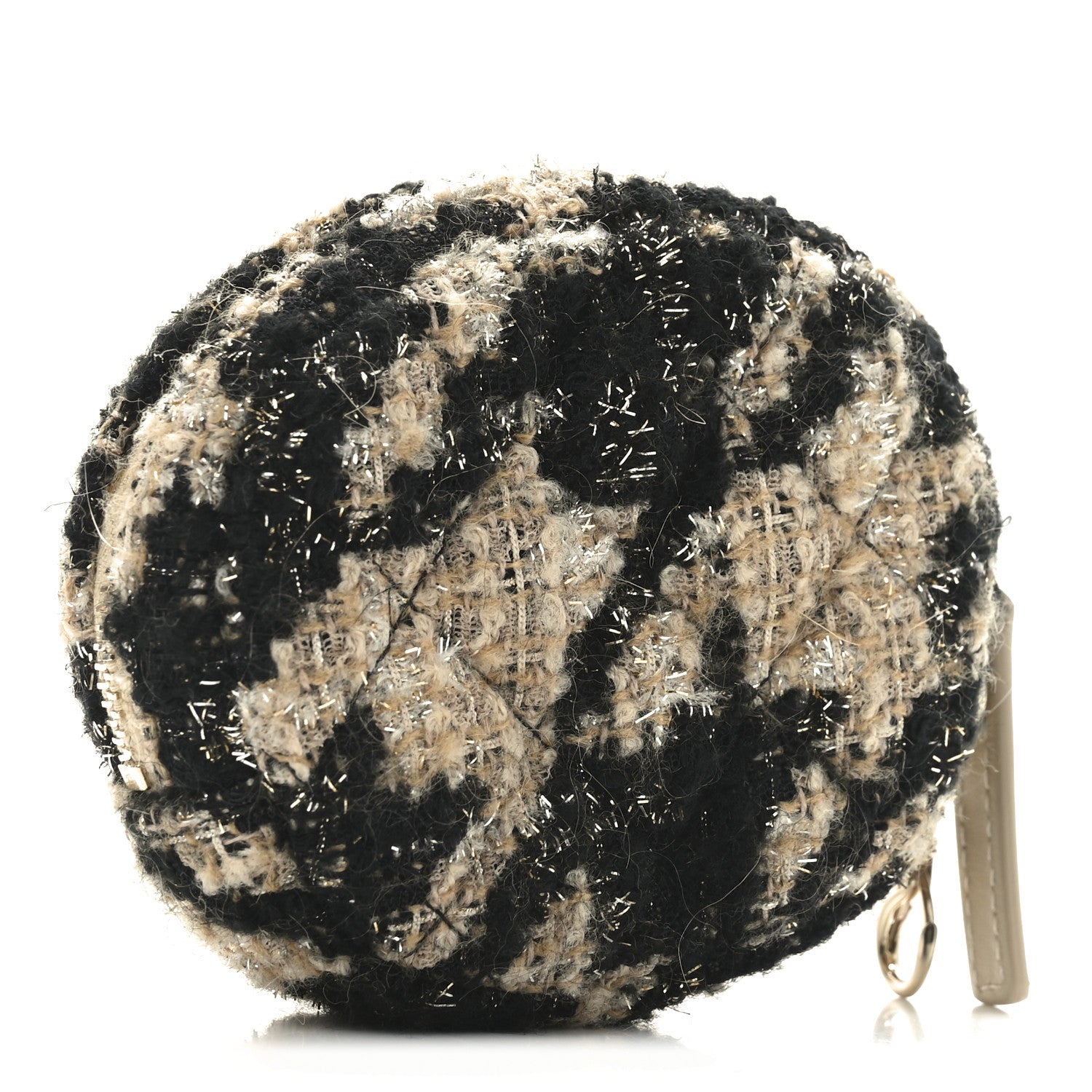 Tweed Shearling Quilted Coin Purse Beige Black