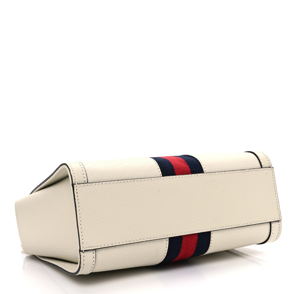 Textured Calfskin Web Small Ophidia Tote Bag Mystic White