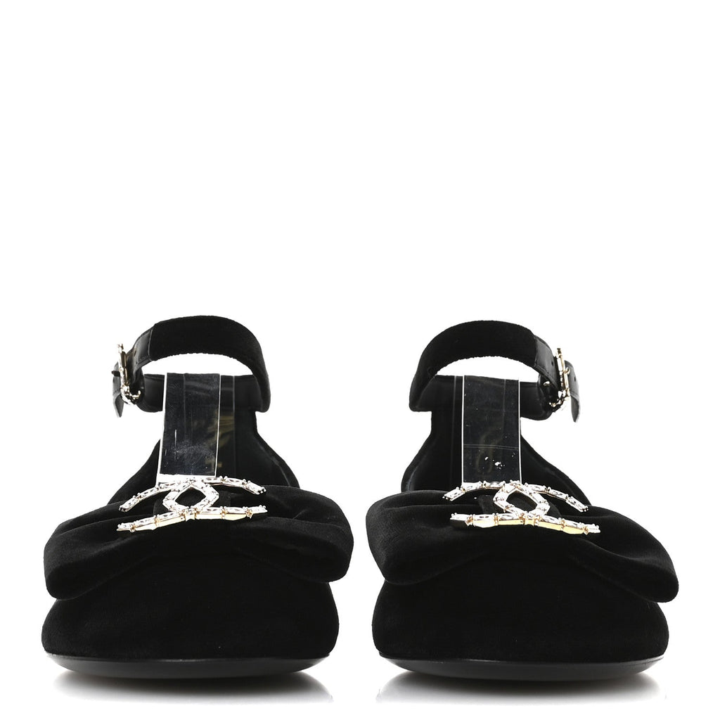 Velvet Strass CC Bow Mary Jane Flats 35.5 Black