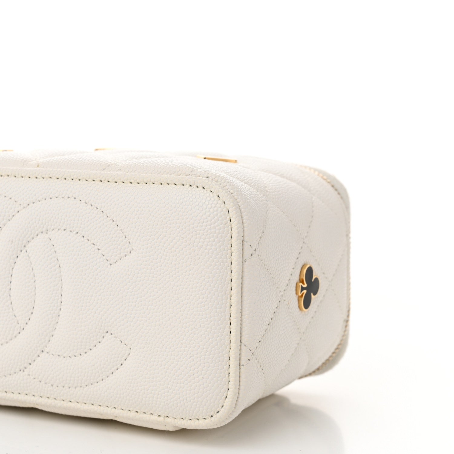 Caviar Quilted Enamel Coco Casino Small Vanity Case With Chain White