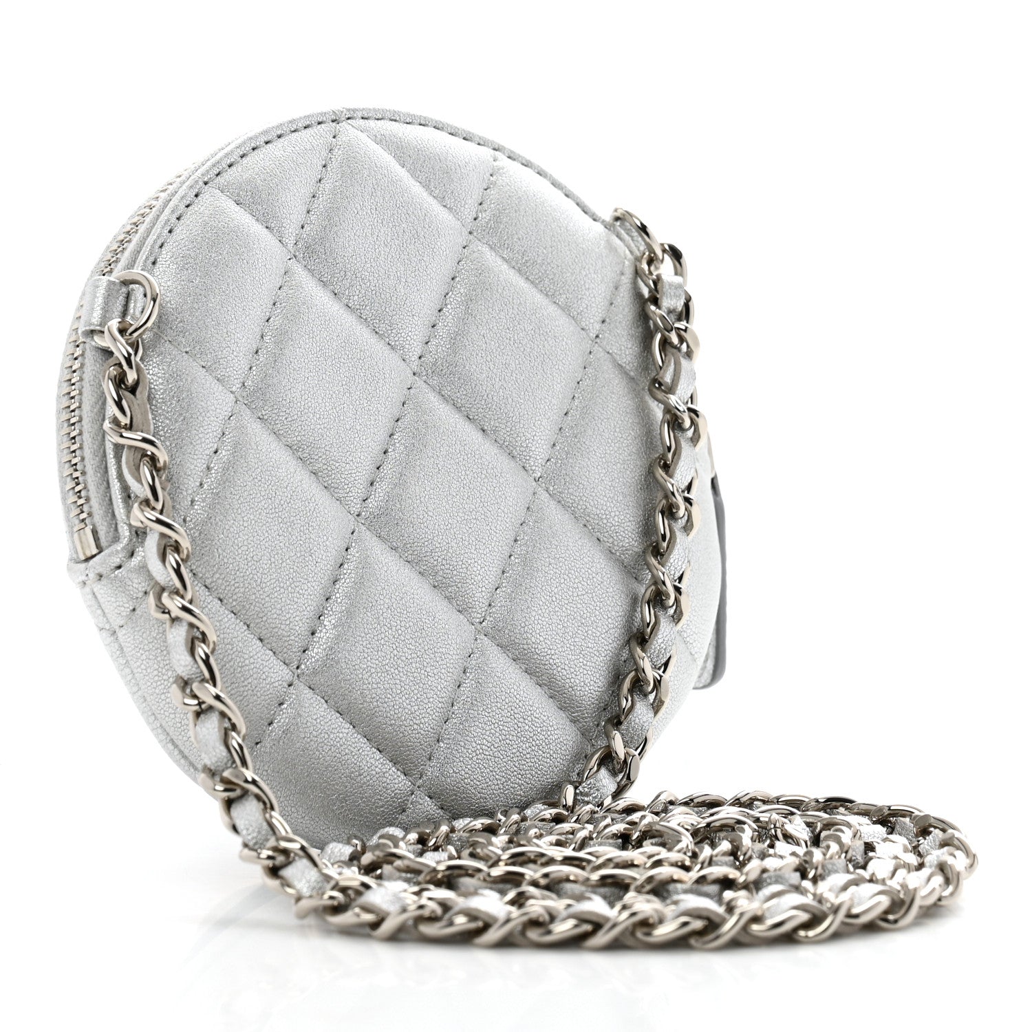 Metallic Lambskin Mini Camellia Bouquet Clutch With Chain Silver