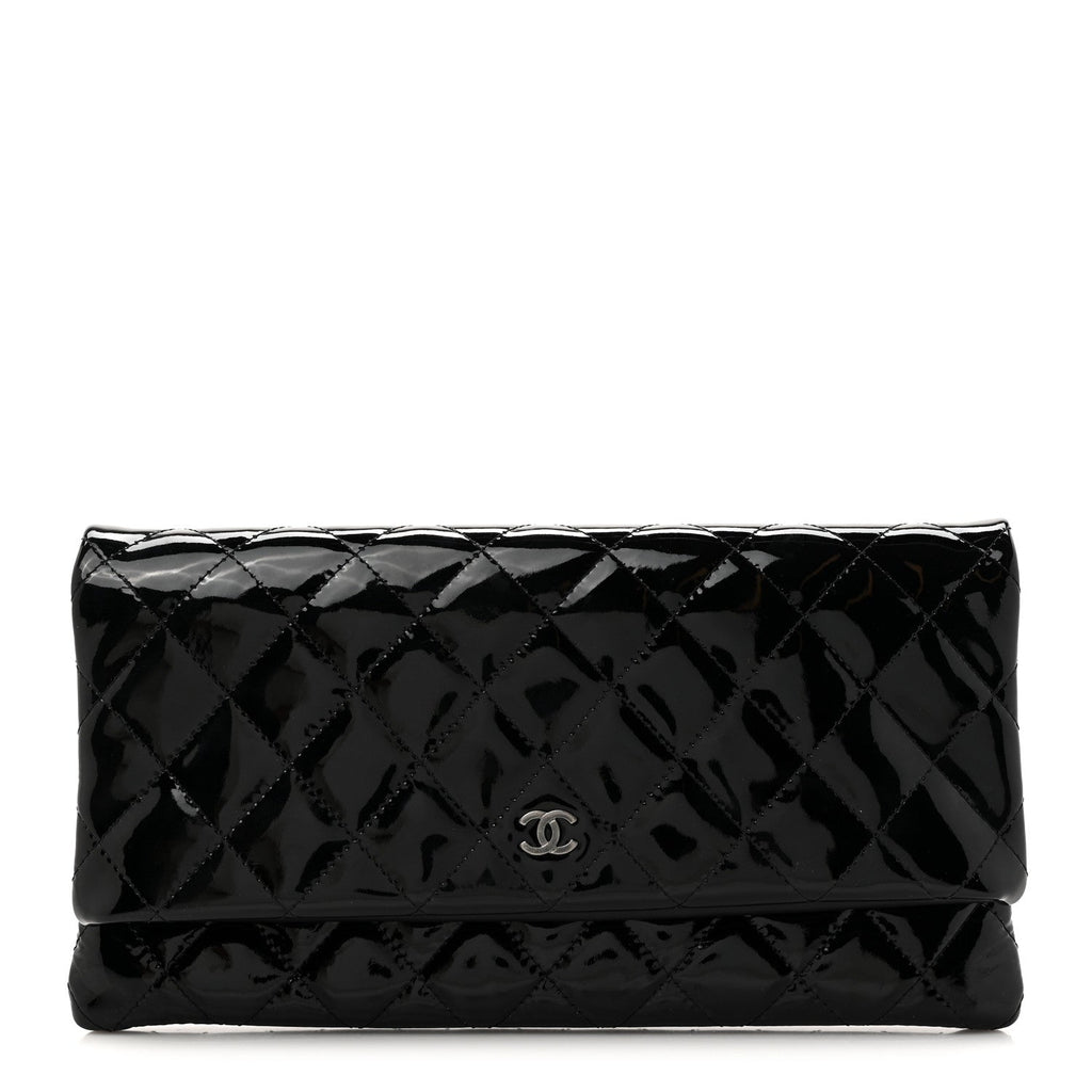 Patent Calfskin Quilted Beauty CC Clutch Black