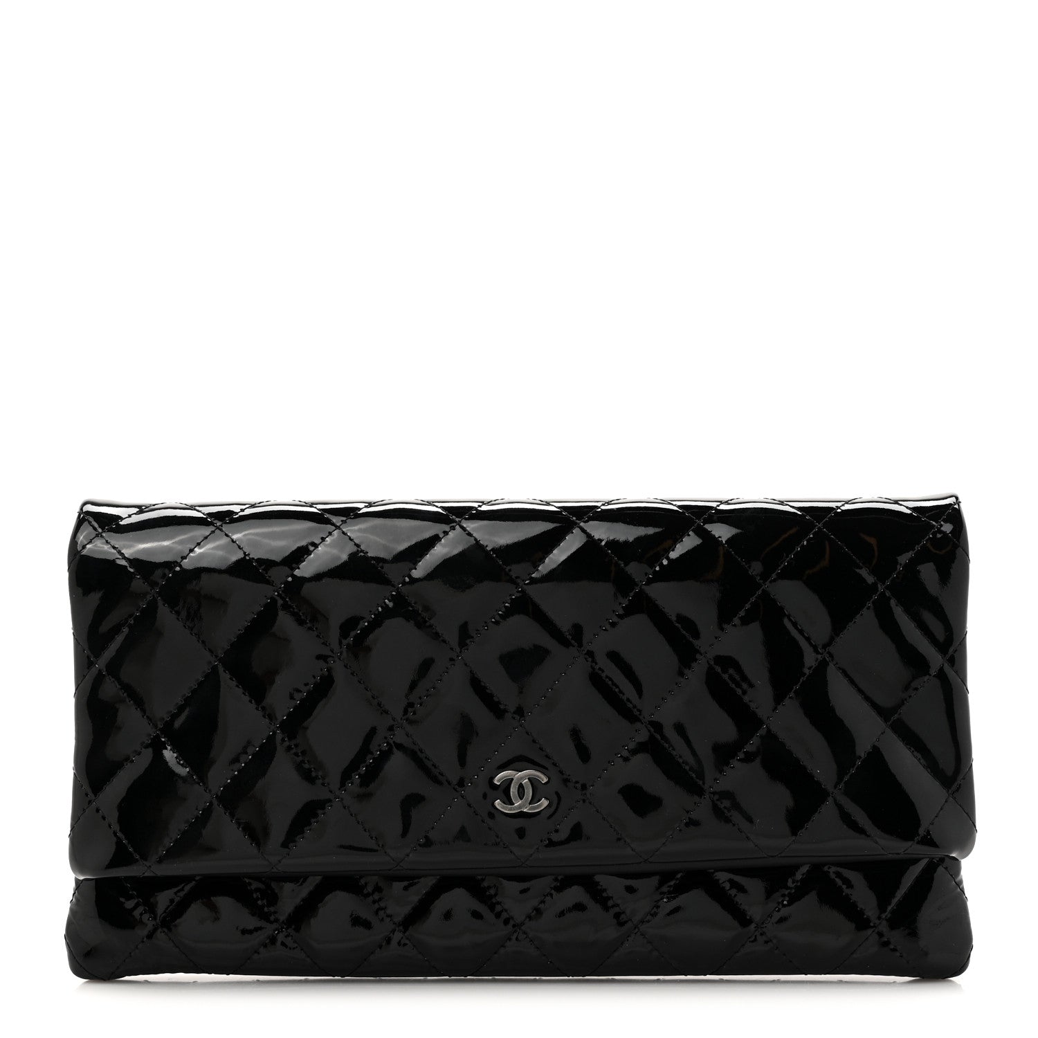 Patent Calfskin Quilted Beauty CC Clutch Black