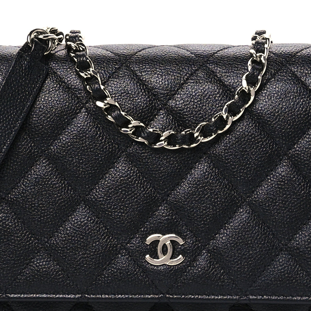 Caviar Quilted Square Wallet On Chain WOC Black