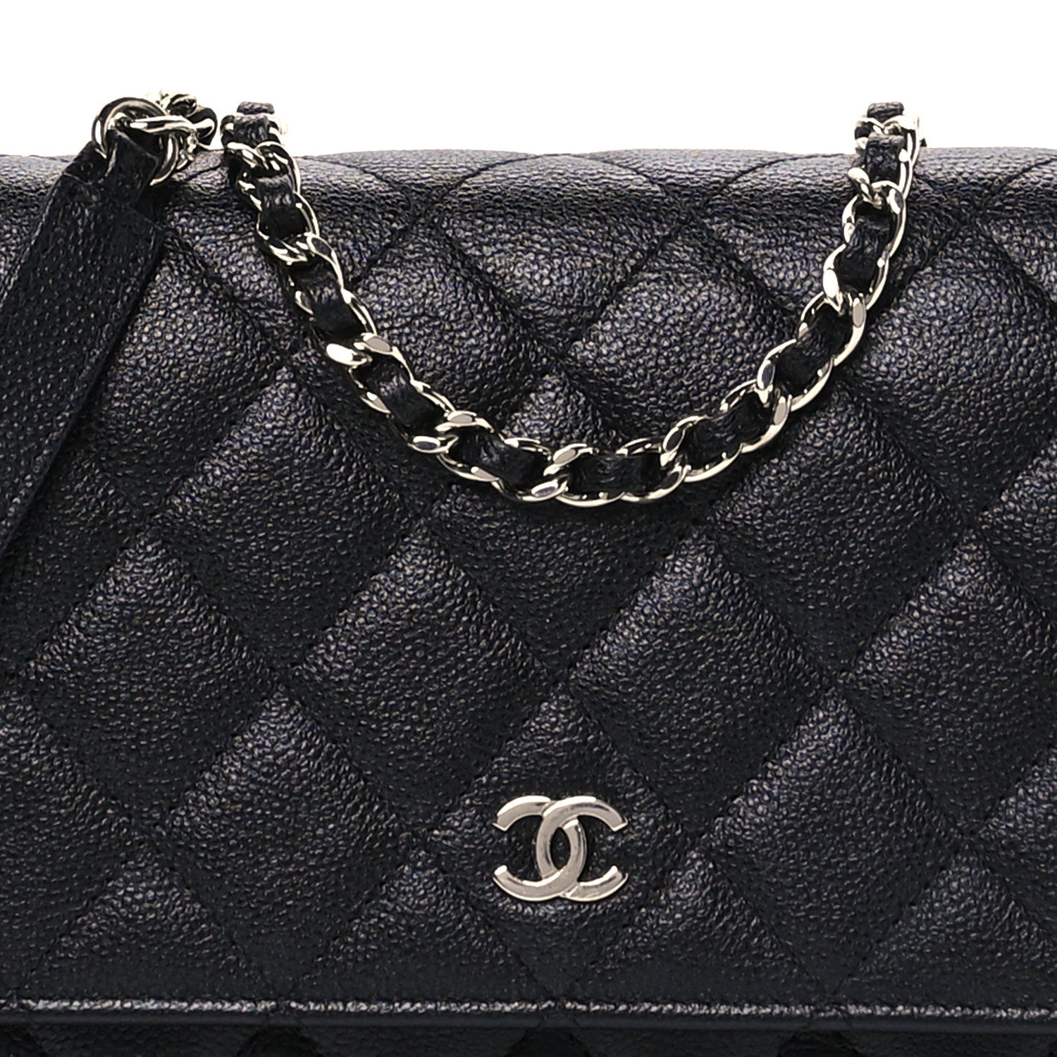 Caviar Quilted Square Wallet On Chain WOC Black