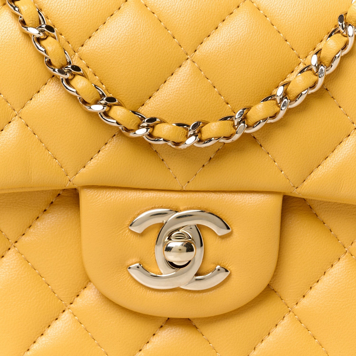 Lambskin Quilted Mini Top Handle Rectangular Flap Yellow