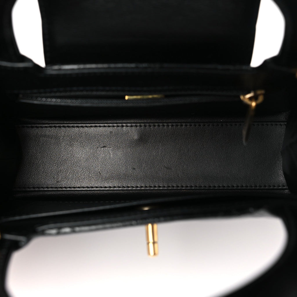 Shiny Aged Calfskin Quilted Nano Kelly Shopper Black