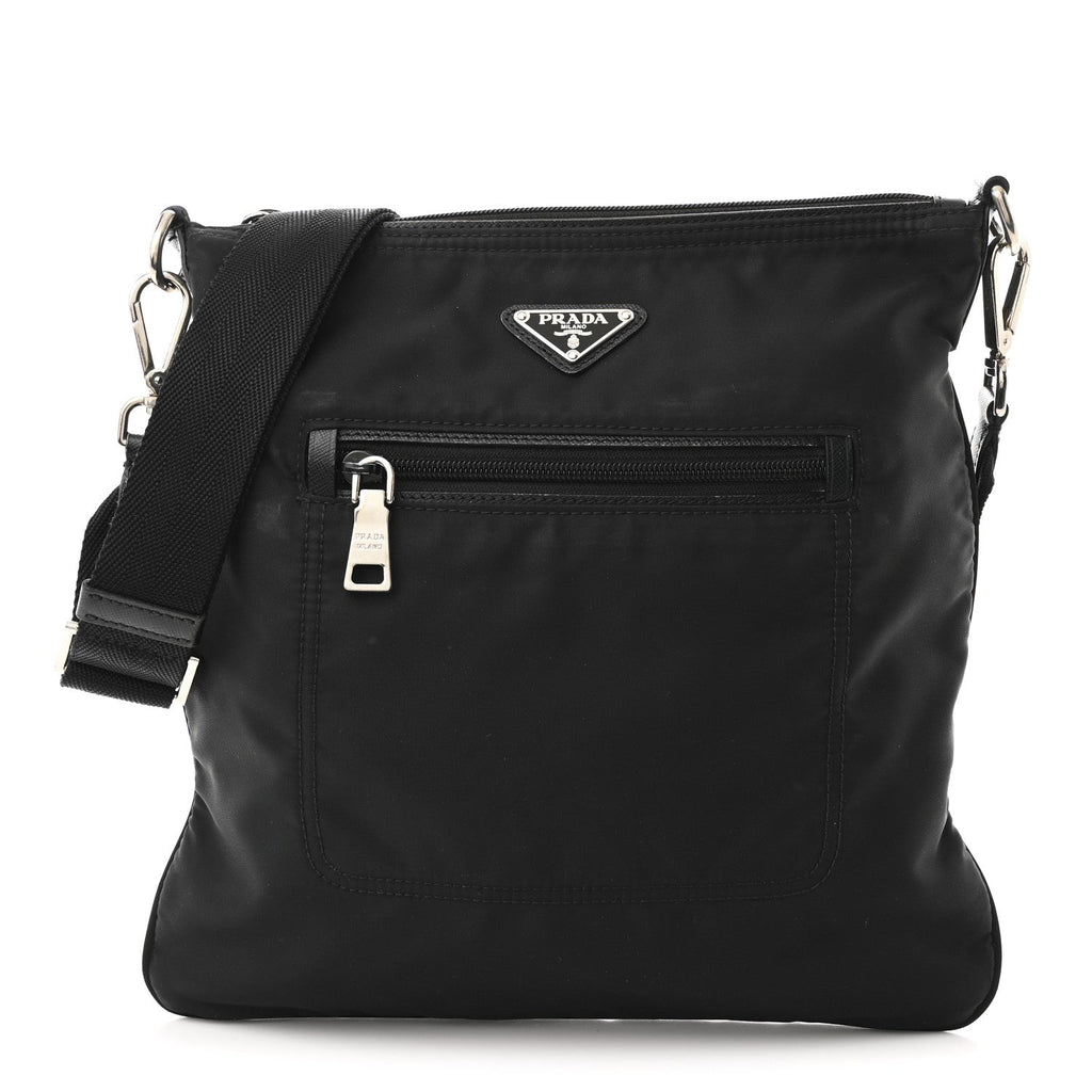 Nylon Flat Messenger Bag Black