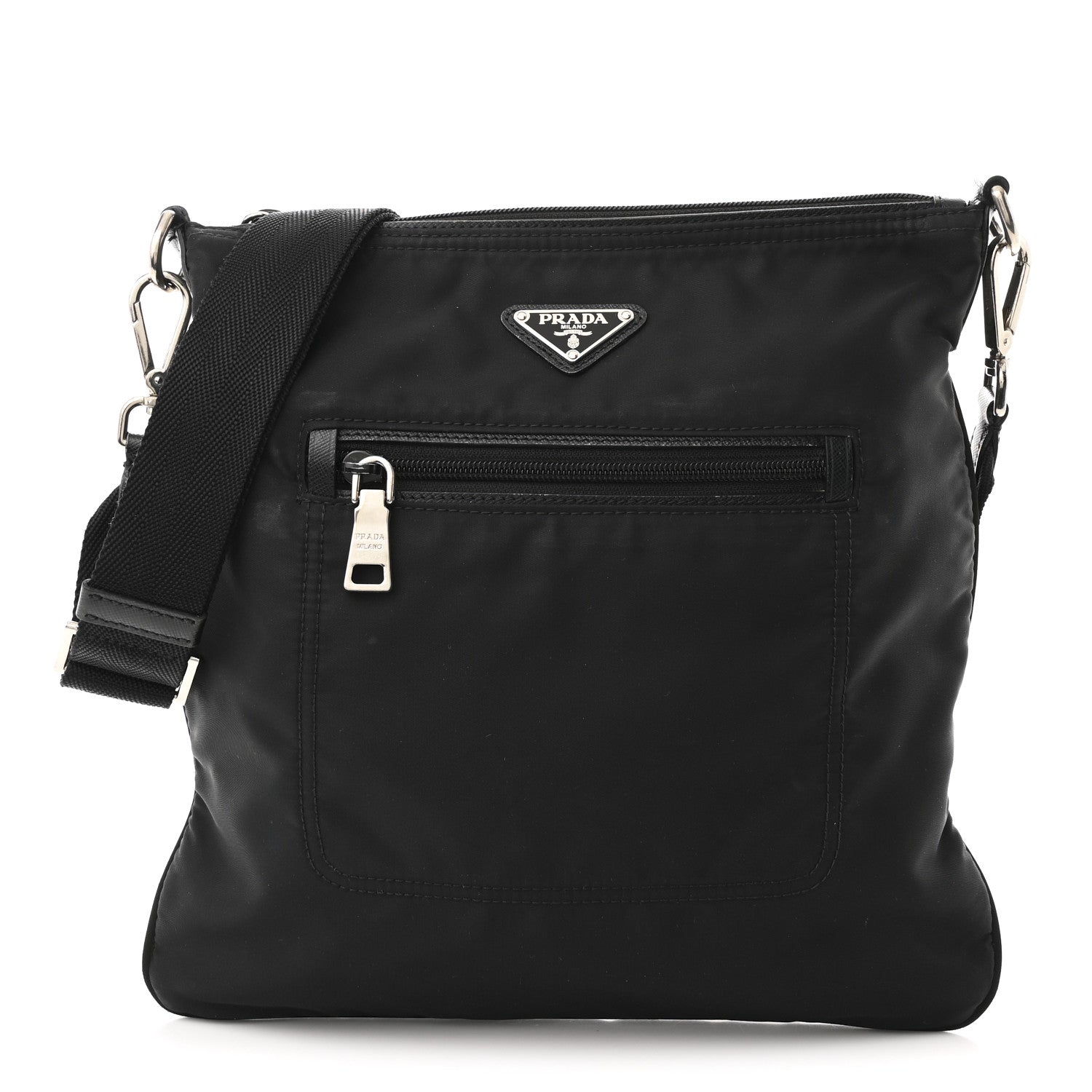 Nylon Flat Messenger Bag Black