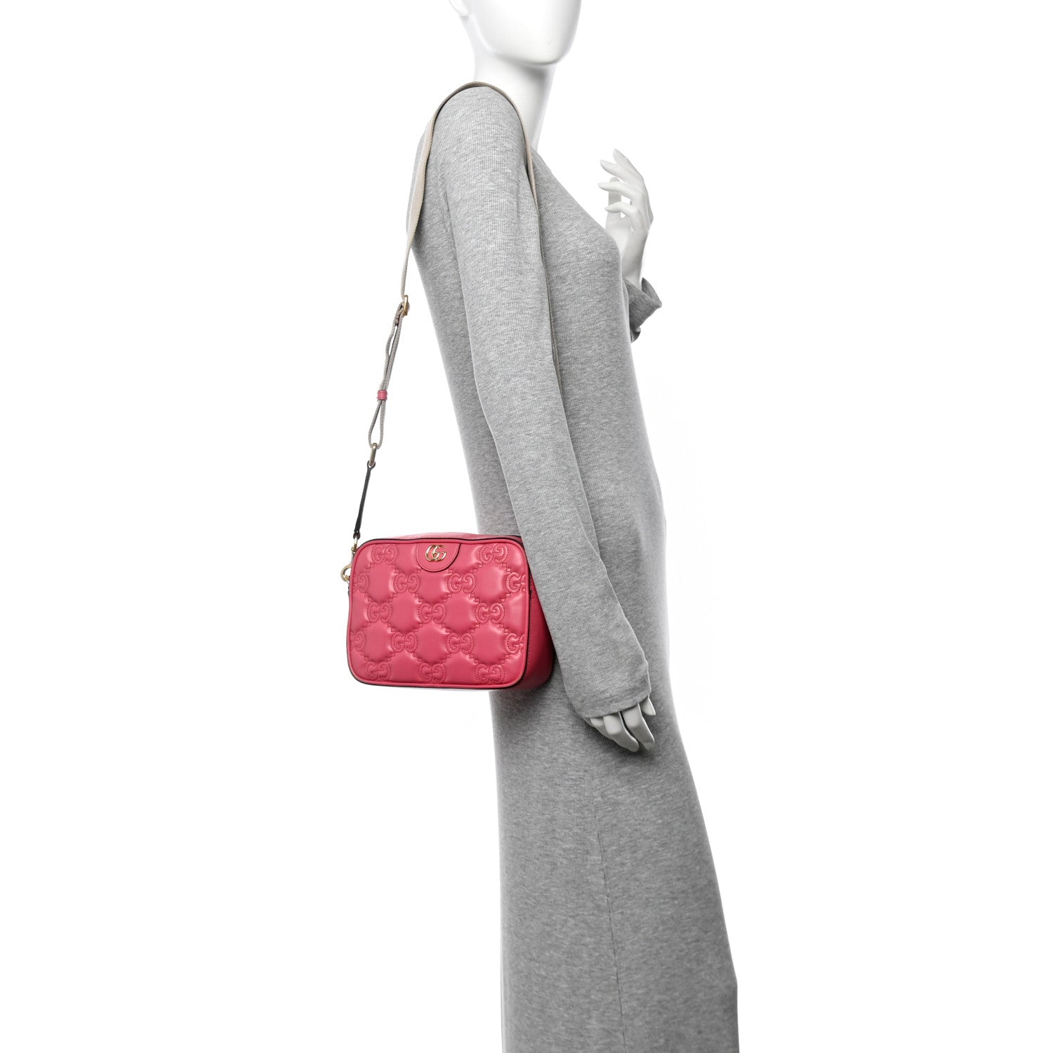 Calfskin GG Matelasse Small Shoulder Bag Rhodamine Pink Natural