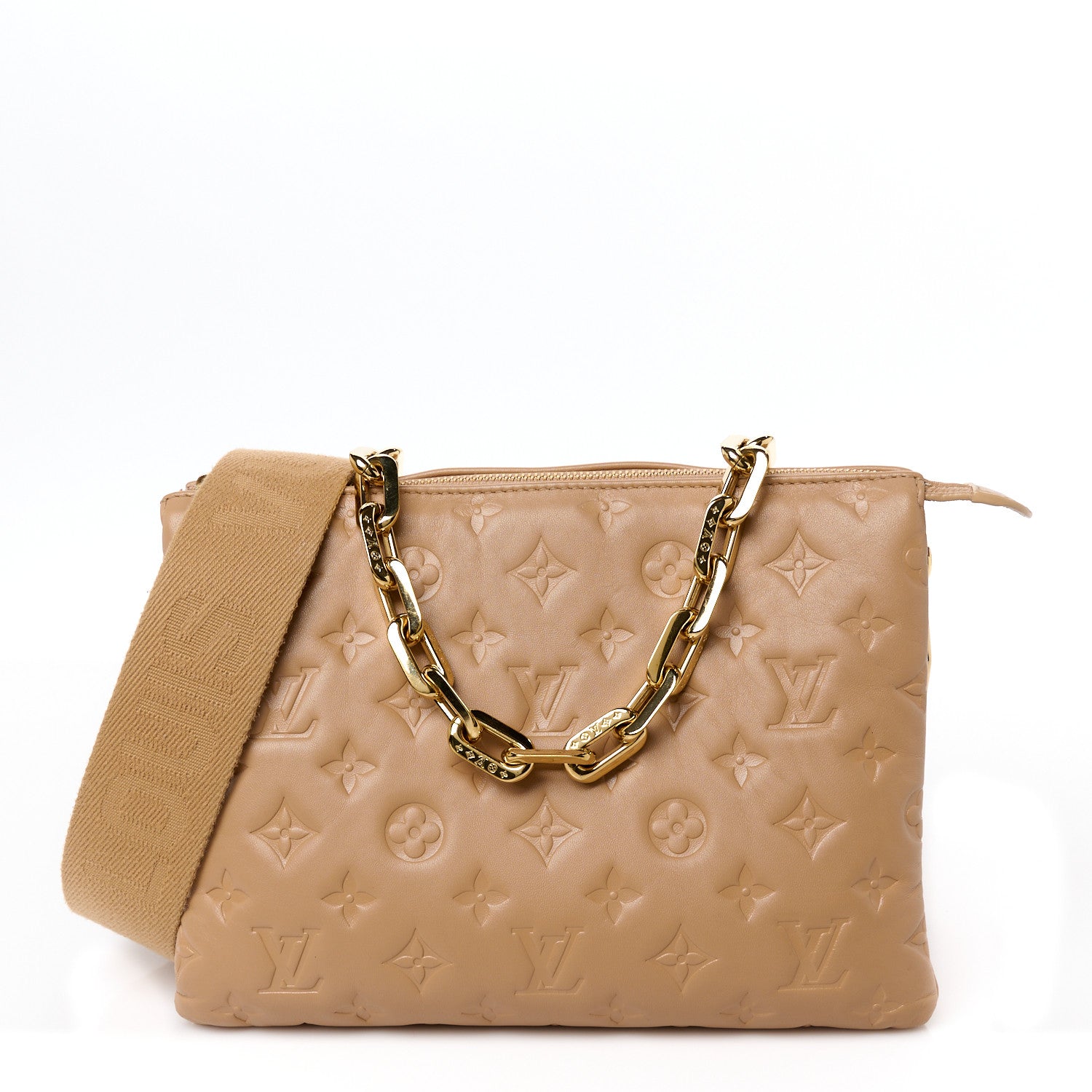 Lambskin Embossed Monogram Coussin PM Camel