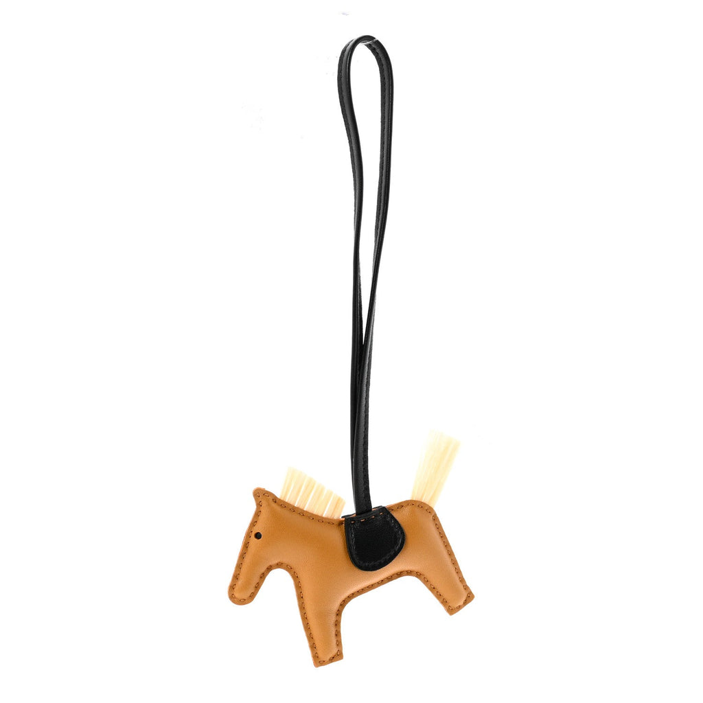 Milo Lambskin Horse Hair Grigri Rodeo Bag Charm PM Sesame Craie Black