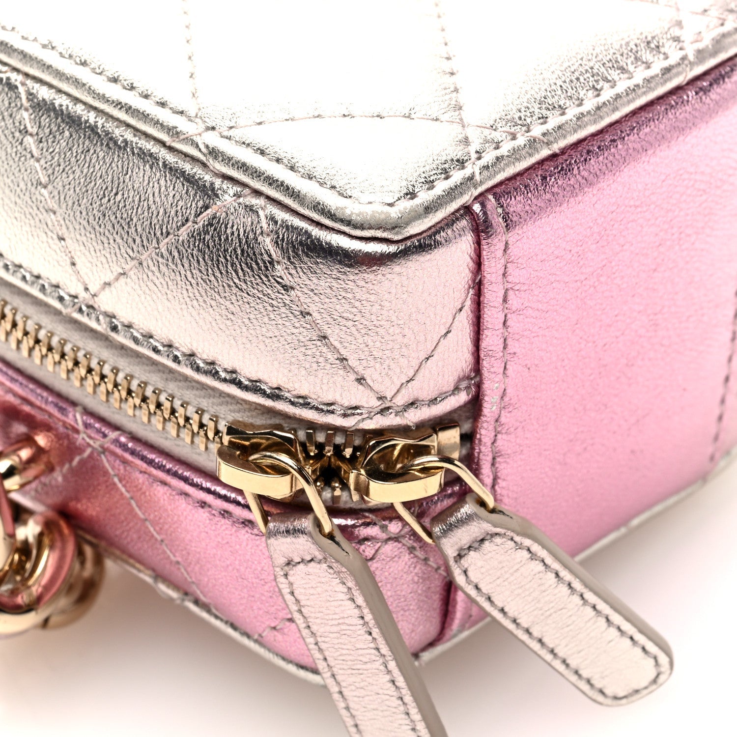 Gradient Metallic Lambskin Quilted Like A Wallet Clutch With Chain Gold Pink