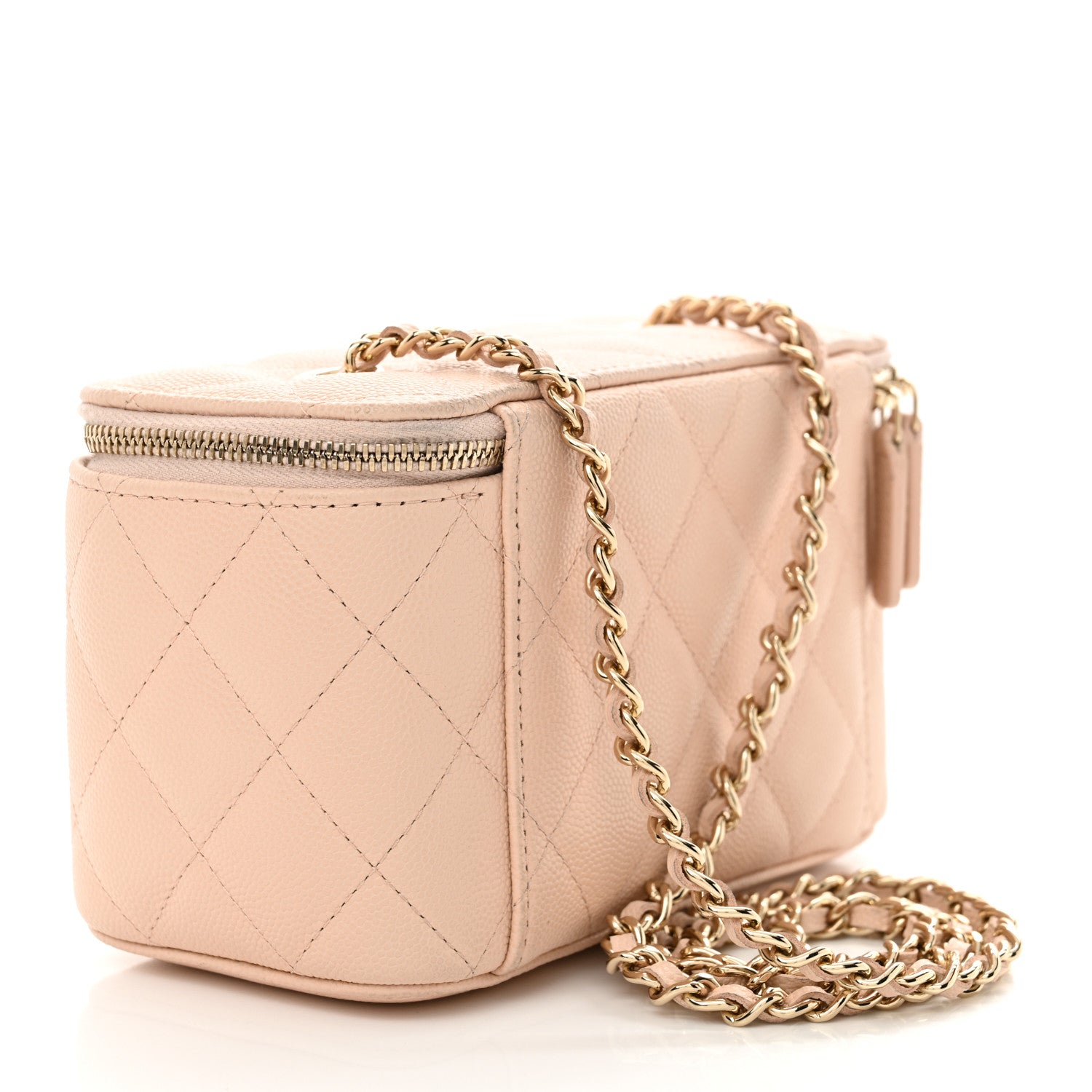 Caviar Quilted Small Vanity Case With Chain Light Pink