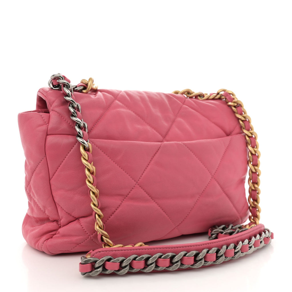 Lambskin Quilted Large Chanel 19 Flap Dark Pink