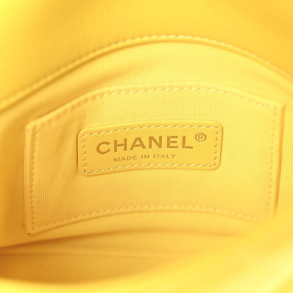 Lambskin Quilted Mini Lacquered Chain Flap Yellow