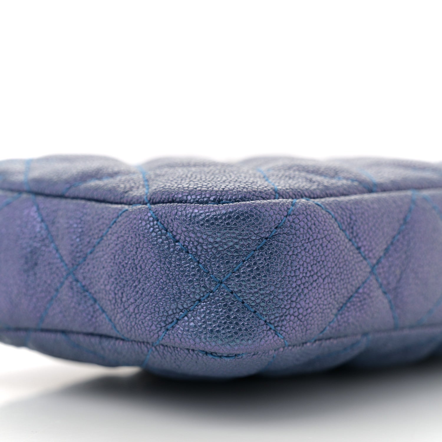 Iridescent Caviar Quilted Clutch With Chain Dark Blue