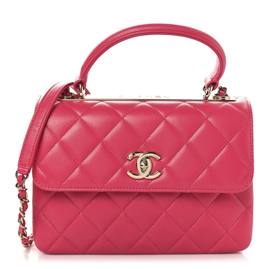 Lambskin Quilted Small Trendy CC Flap Dual Handle Bag Dark Pink