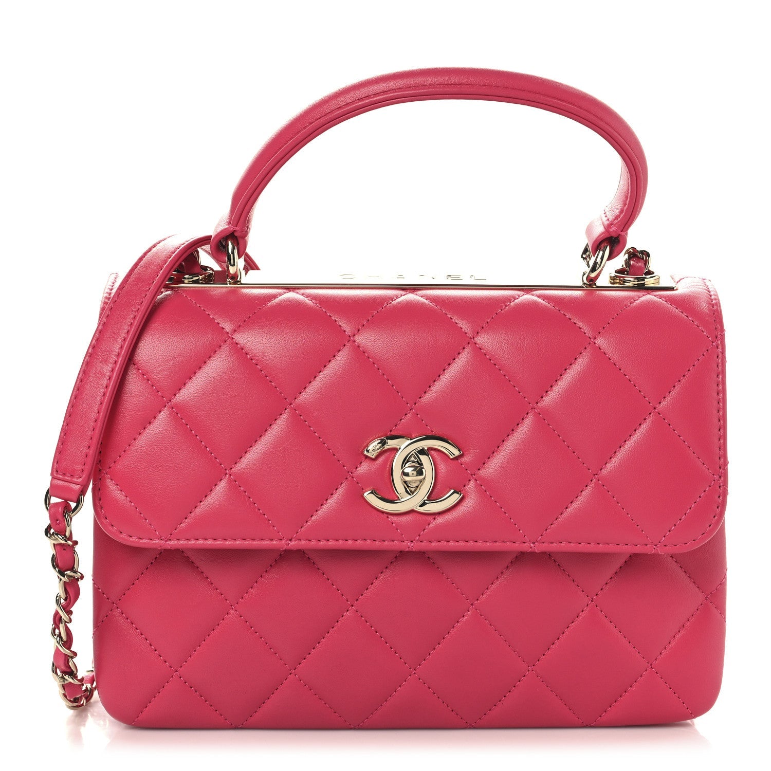 Lambskin Quilted Small Trendy CC Flap Dual Handle Bag Dark Pink