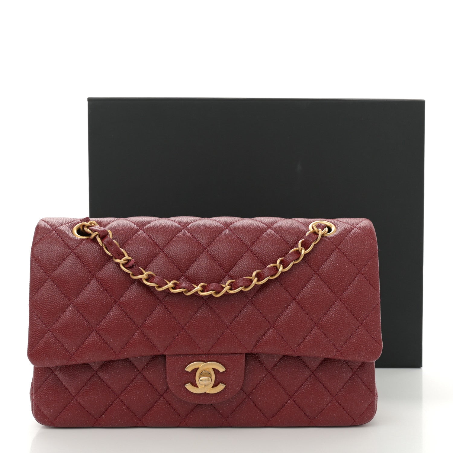 Iridescent Caviar Quilted Medium Double Flap Red