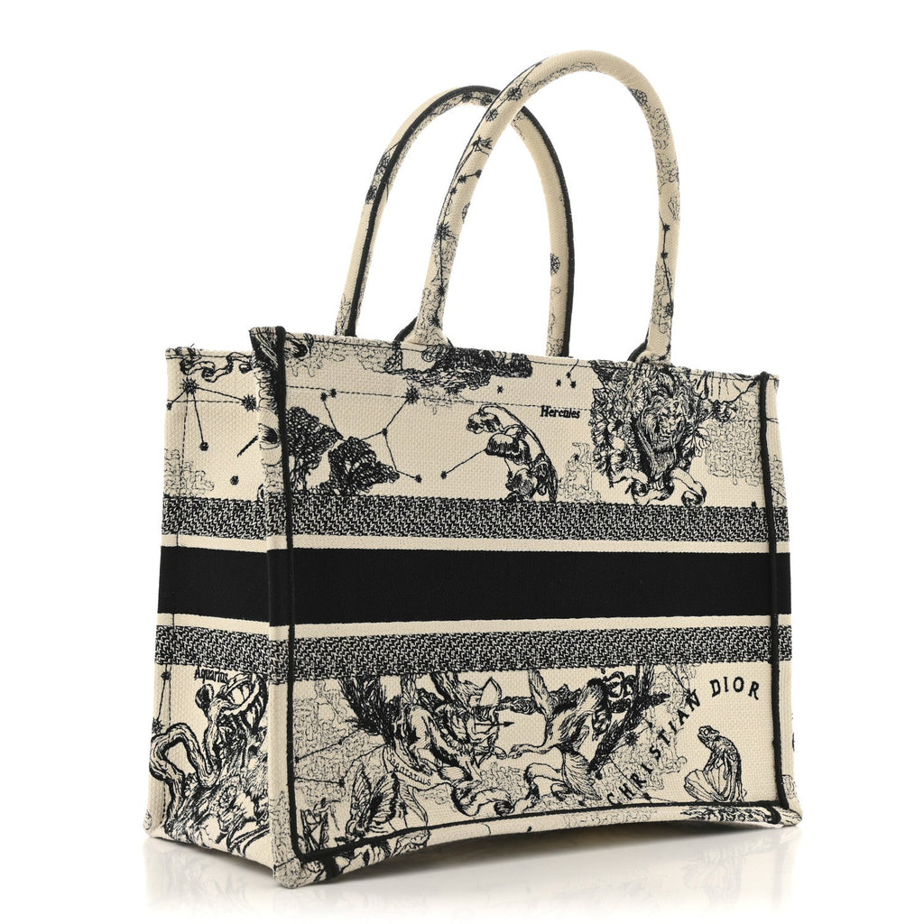 Canvas Zodiac Toile De Jouy Embroidered Medium Book Tote Latte