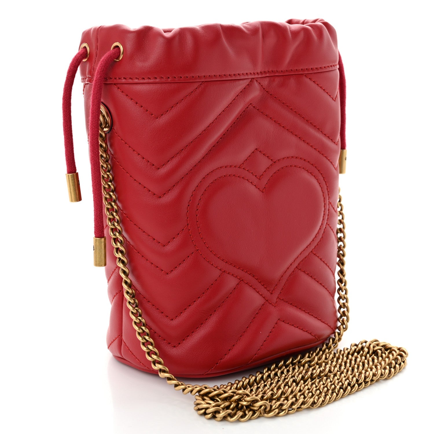 Calfskin Matelasse Mini GG Marmont 2.0 Bucket Bag Hibiscus Red