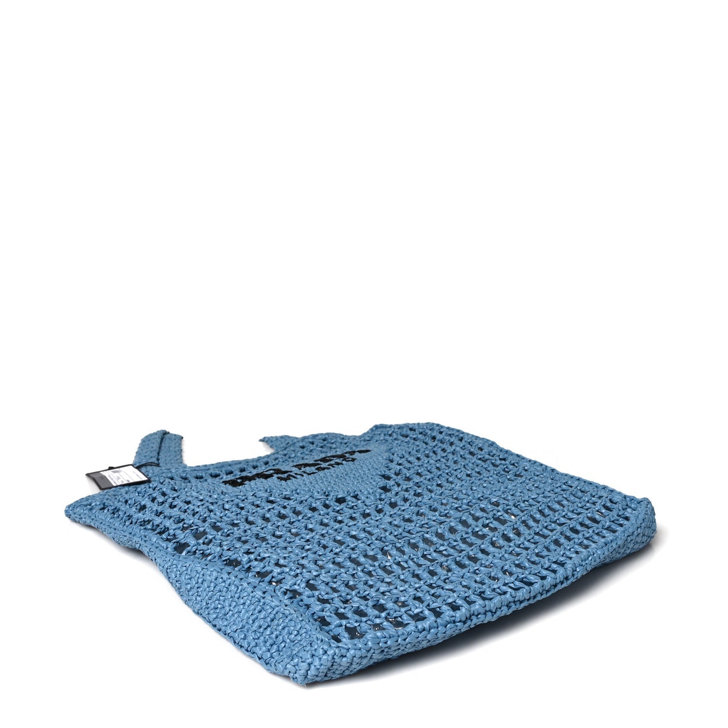 Yarn Raffia Effect Crochet Logo Embroidered Tote Bag Celeste