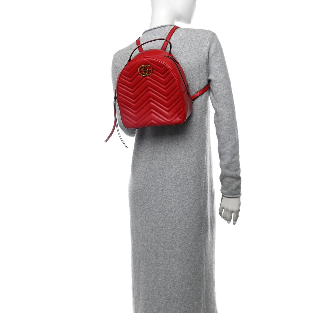 Calfskin Matelasse GG Marmont Dome Backpack Hibiscus Red