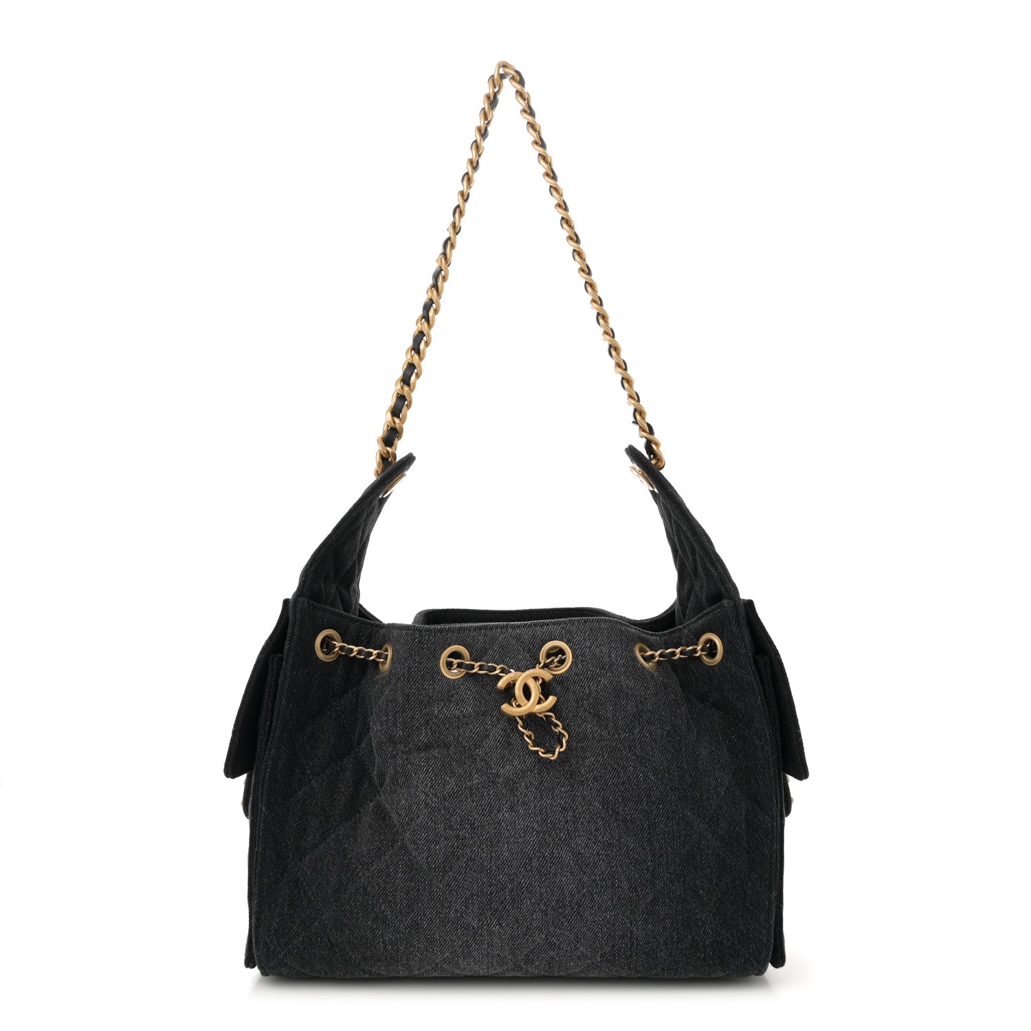 Washed Denim Quilted Small Chanel 25 Handbag Black