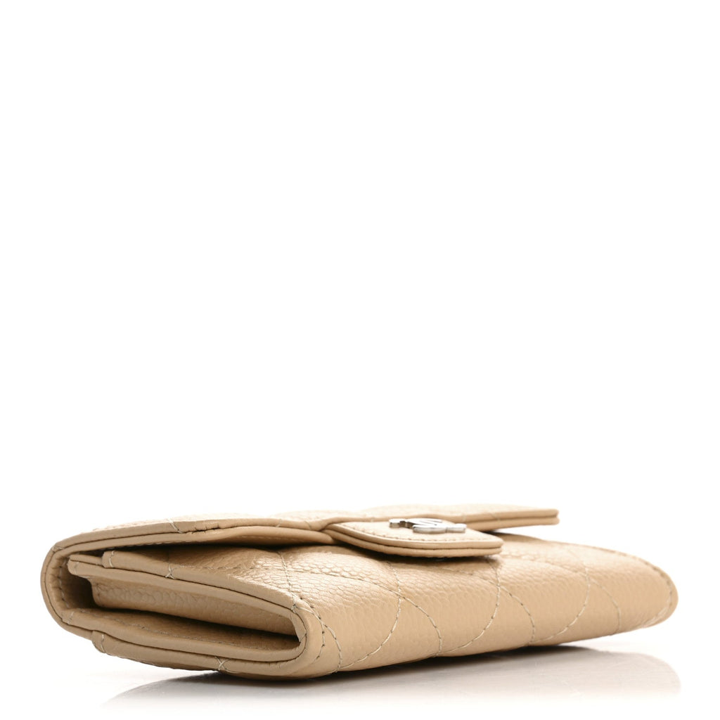 Caviar Quilted Flap  Holder Wallet Light Beige
