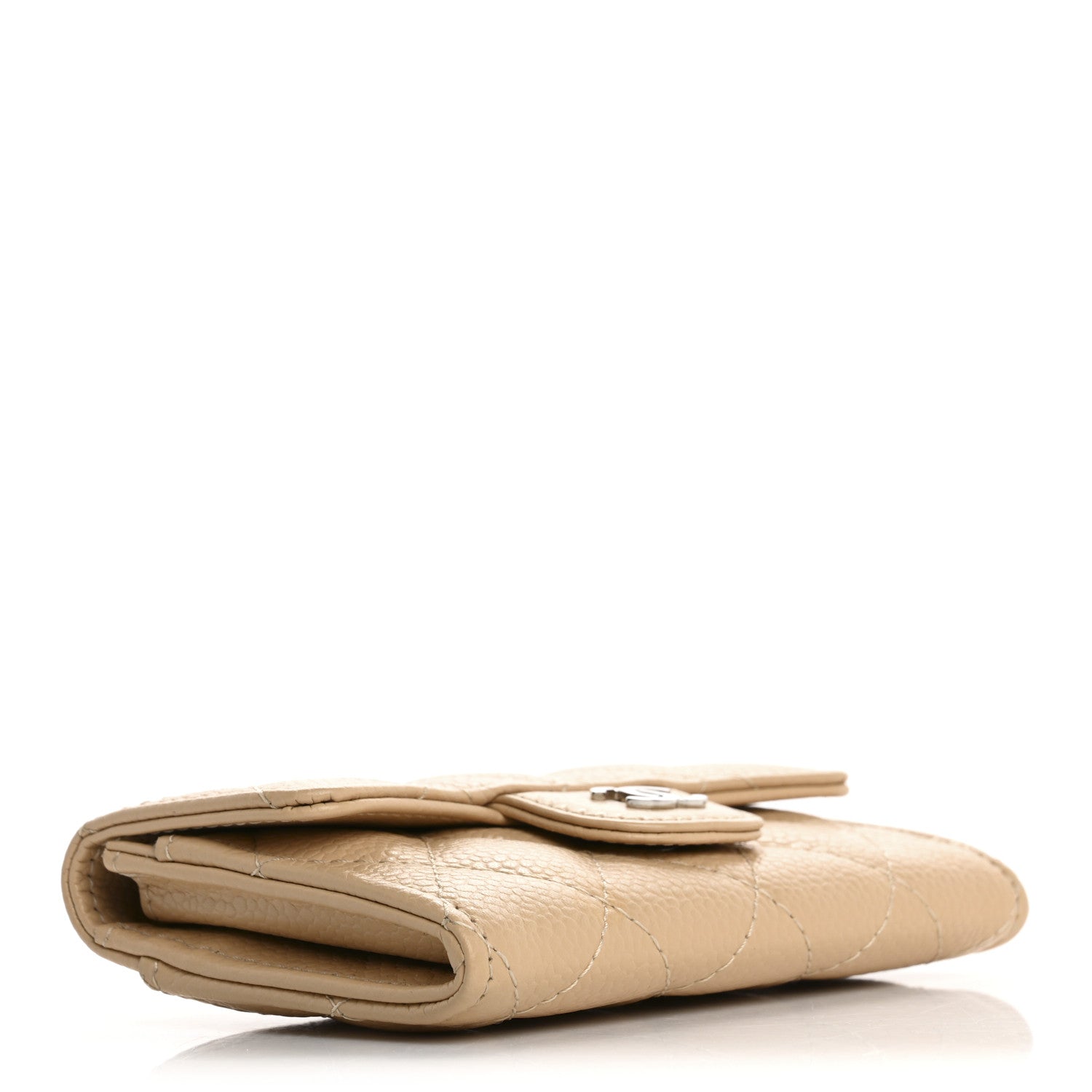 Caviar Quilted Flap  Holder Wallet Light Beige