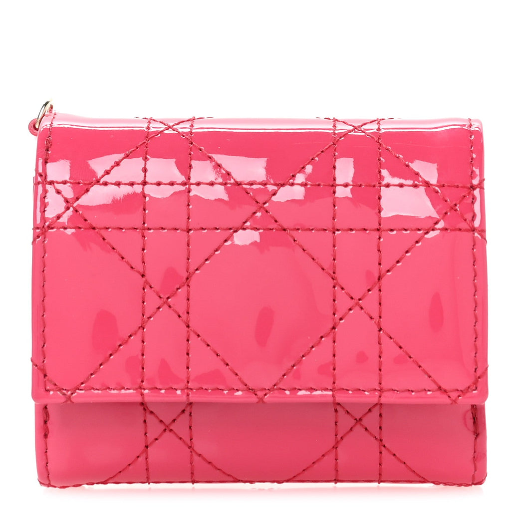 Patent Cannage Lady Dior Medium Wallet Passion Pink