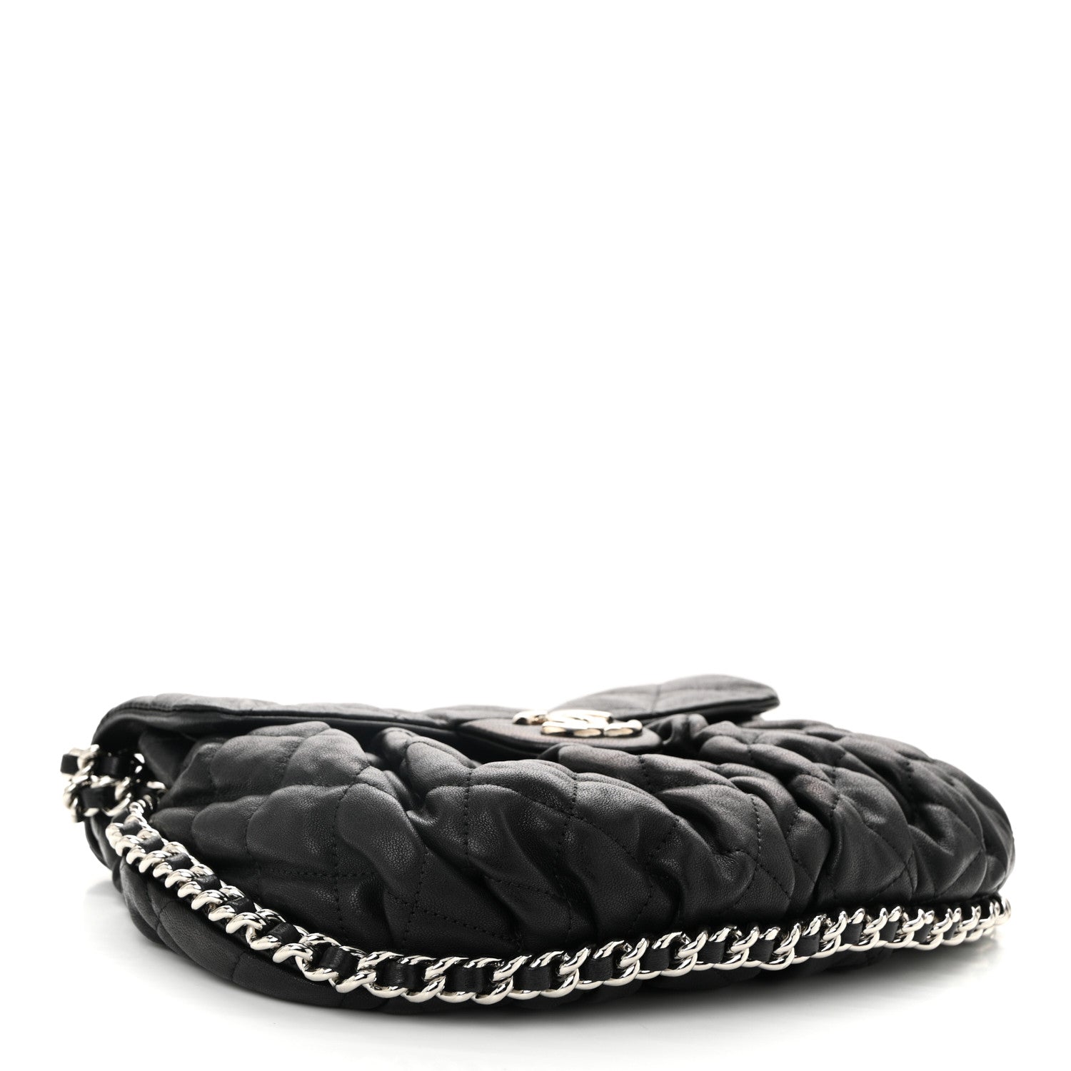 Washed Lambskin Quilted Medium Chain Around Messenger Black
