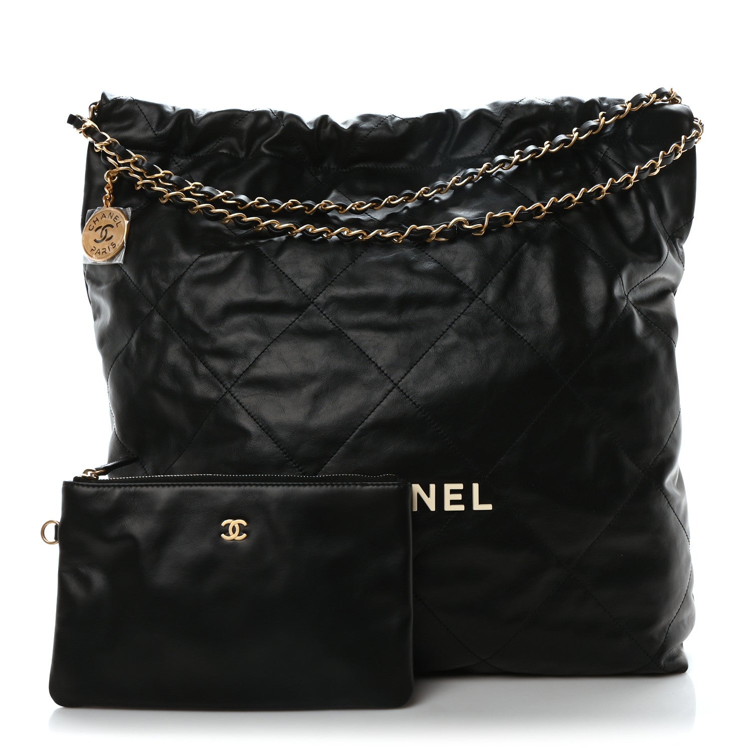 Calfskin Quilted Large Chanel 22 Black White